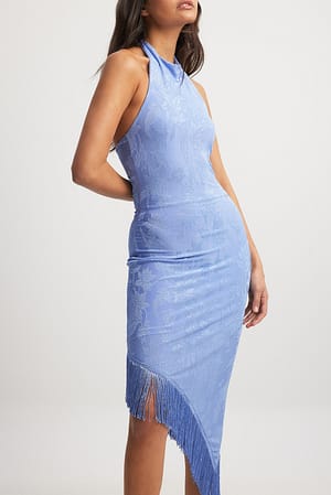 Blue Fringe Midi Dress