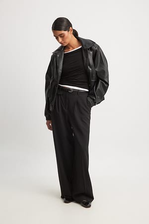 Black Pantalon de tailleur à taille mi-haute avec poches sur le devant