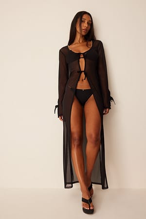 Black Gilet long en maille noué sur le devant
