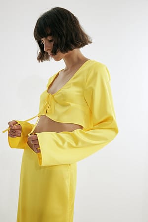 Yellow Front Tied Satin Top