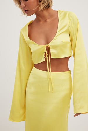 Yellow Front Tied Satin Top