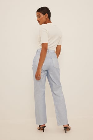 Blue Glitter High Waist Straight Jeans