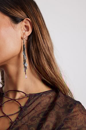 Silver Longues boucles d'oreilles pendantes avec anneau