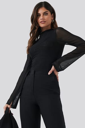 Black Hannalicious x NA-KD Sheer Half Neck Top