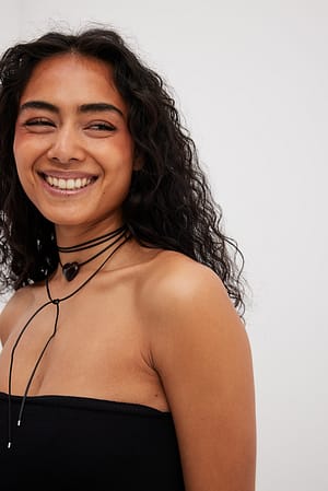 Black/Brown Collier en daim avec pendentif cœur