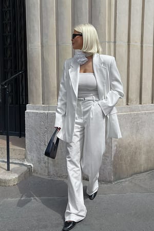 White Pantalon de costume taille haute en tissu épais