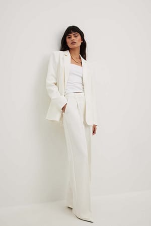 White Pantalon de costume taille haute en tissu épais