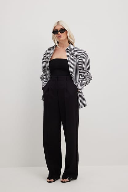 Black Pantalon de costume taille haute en tissu épais