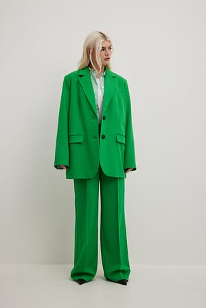 Green Pantalon de costume taille haute en tissu épais