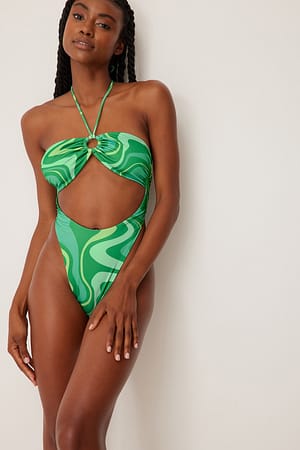 Green Print Maillot de bain avec détail en anneau