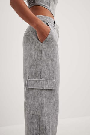 Grey Pantalon cargo en tissu mélangé à taille mi-haute