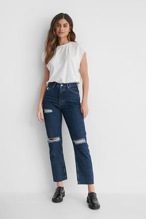 Dark Blue NA-KD Reborn Jean déchiré aux genoux taille haute