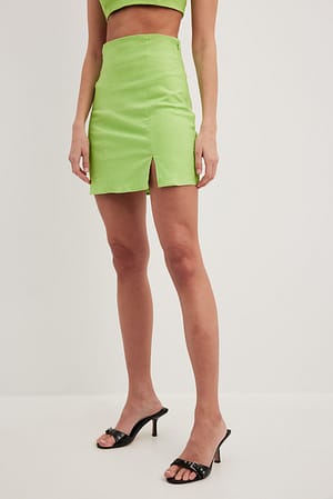 Light Green Jupe courte taille haute, lin mélangé