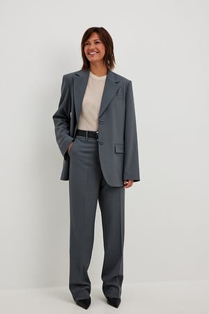 Mid Grey Pantalon de costume droit à taille haute en tissu mélangé