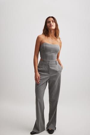 Grey Stripe Pantalon fendu à rayures et taille haute