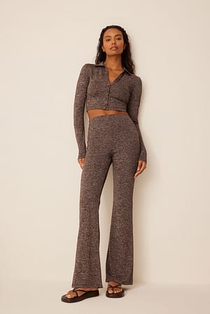 Brown melange Pantalon taille haute en tissu mélangé