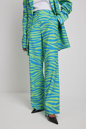 Blue/Green Zebra Pantalon de costume droit taille haute