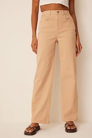 Beige Jean large taille haute
