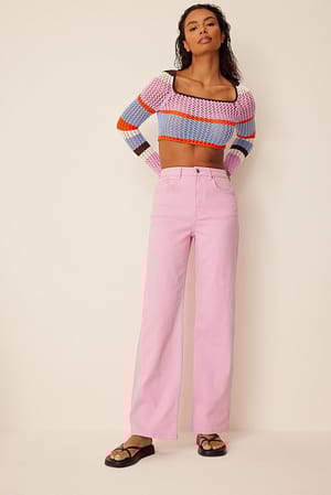 Light Pink Jean large taille haute