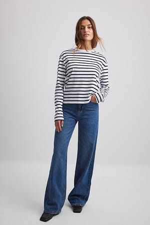 Mid Blue Jean large à taille haute