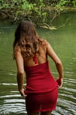 Red Robe courte dos nu en maille ajourée