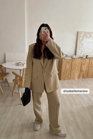 Beige Pantalon de tailleur en tissu mélangé
