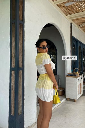 Yellow Wavy Knitted Collar Top