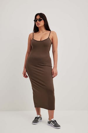 Brown Robe nuisette mi-longue en jersey