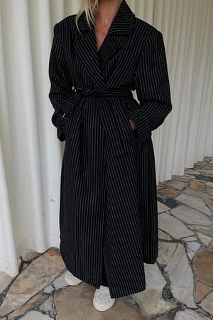 Black Pinstripe Manteau épais en tweed