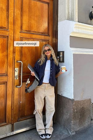 Beige Pantalon taille basse en velours côtelé