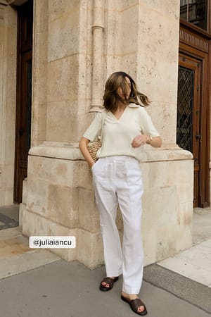 White Pantalon court en lin