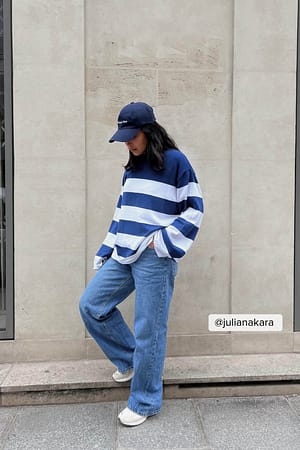 White/Navy Pull oversize en maille à larges rayures