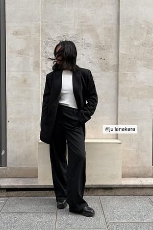 Black Pinstripe Pantalon de costume droit taille mi-haute
