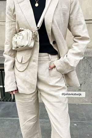 Beige Blazer oversize en lin mélangé
