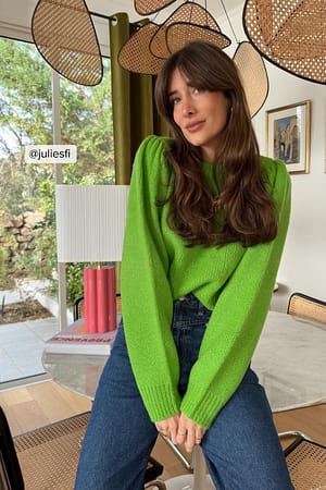 Kiwi Green Pull en tricot à manches bouffantes