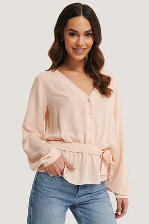 Dusty Pink Kae Sutherland x NA-KD Blouse Nouée À La Taille