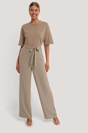 Taupe Kim Feenstra x NA-KD Pantalon Ample À Ceinture