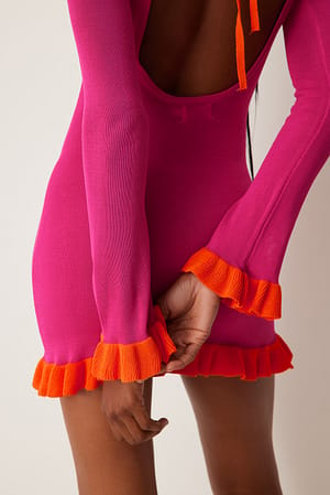 Pink/Orange Robe à volants tricotée