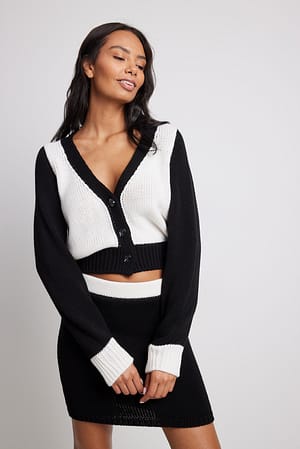 Black/White Jupe courte taille haute en maille