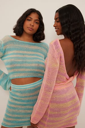 Two Tone Stripe Purple Jupe courte en maille