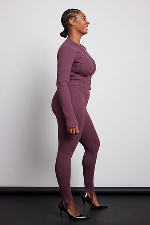 Dark Purple Legging en maille côtelée