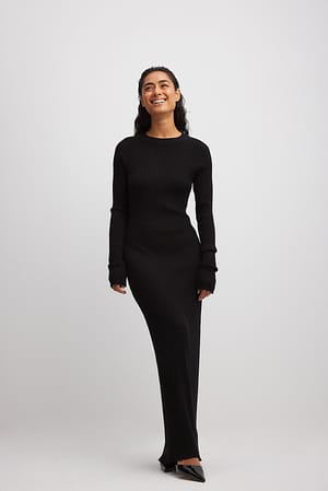 Black Robe longue en maille côtelée