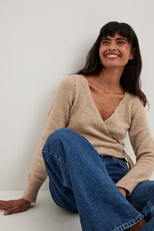 Beige Gilet cache-cœur en maille