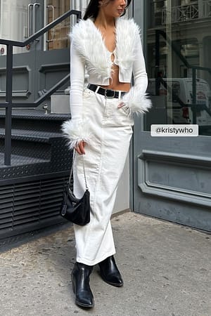 White Gilet en maille bordé de fausse fourrure