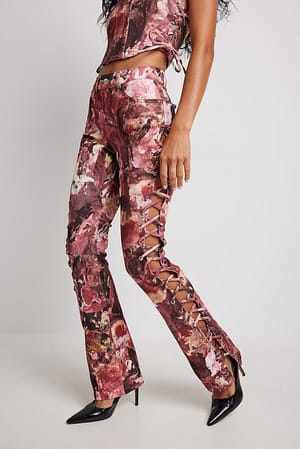 Paint Print Pantalon lacé à taille mi-haute