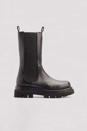 Black Bottes mi-mollet cuir