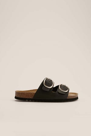 Black Pantoufles cuir