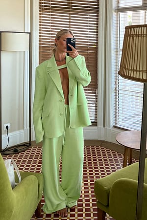 Green Pantalon en lin mélangé à cordon de serrage