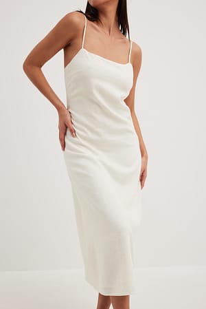 Offwhite Robe en lin mélangé à bretelles spaghetti