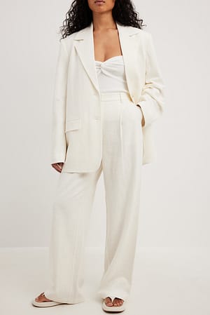 White Pantalon en lin mélangé
